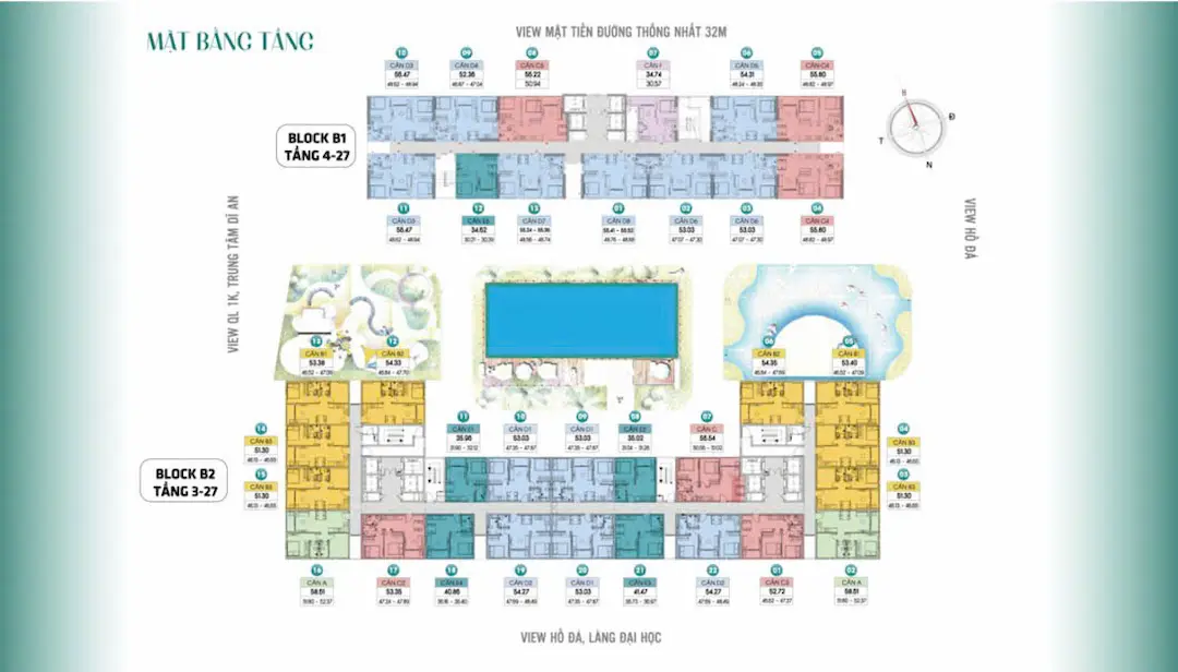 Mặt bằng tầng điển hình Căn hộ Bcons Green Emerald