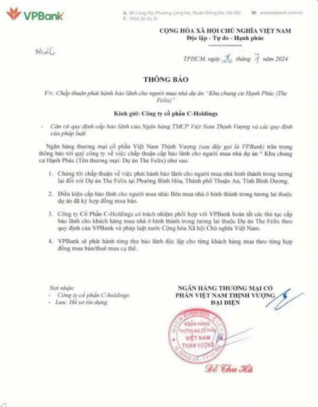 Ngân hàng bảo lãnh dự án The Felix