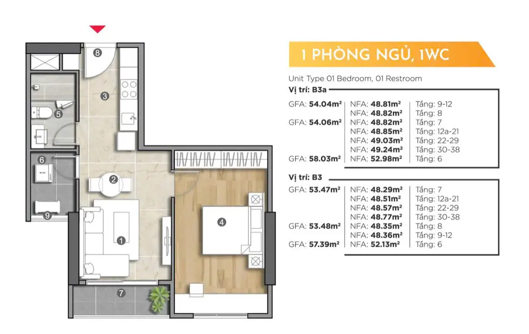 Thiết kế 1 Phòng ngủ