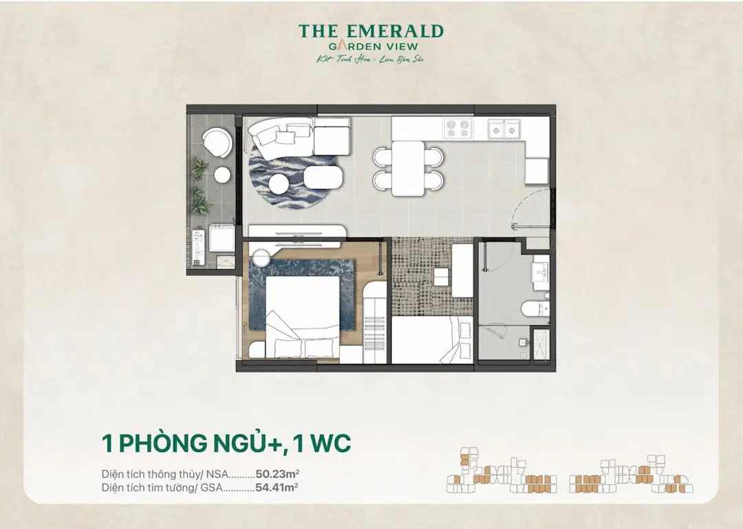 Thiết kế 1PN căn hộ The Emerald Garden View mẫu 1