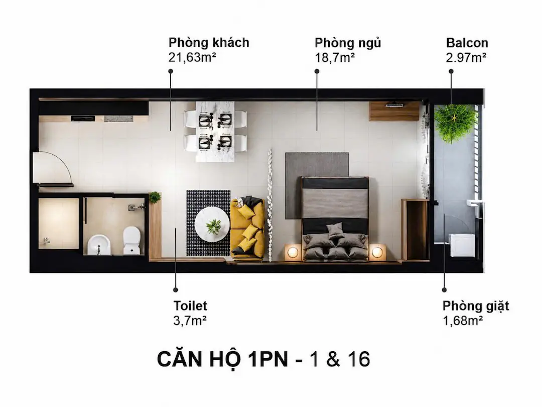 Thiết kế 1PN Eco Xuân
