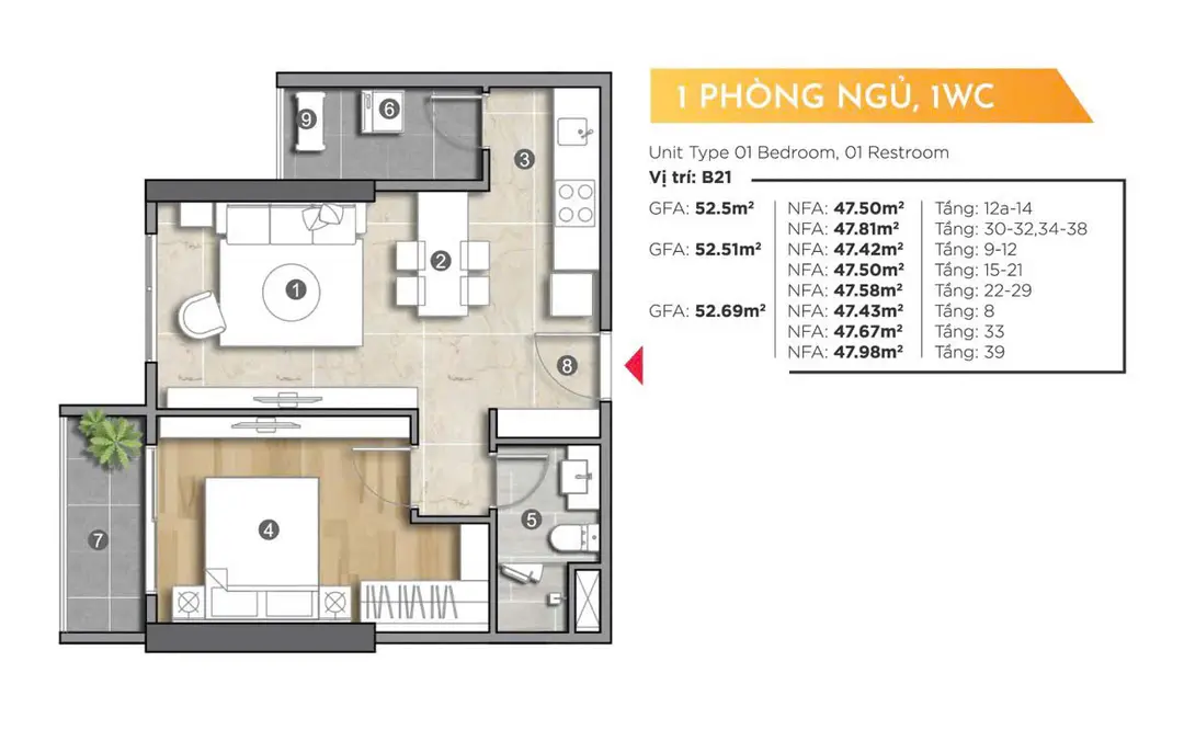Thiết kế căn hộ 1 phòng ngủ