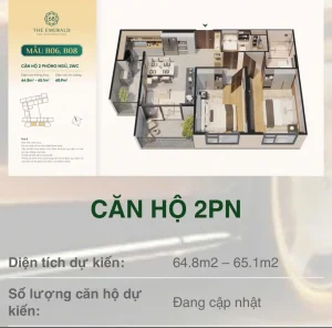 Thiết kế 2PN The Emerald 68, không gian sống hiện đại, tiện nghi, phù hợp gia đình nhỏ.