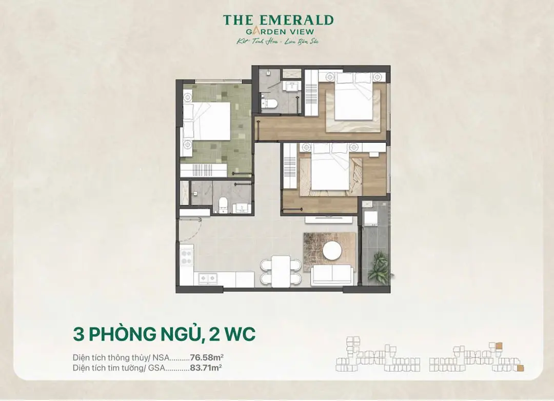 Thiết kế 2PN căn hộ The Emerald Garden View