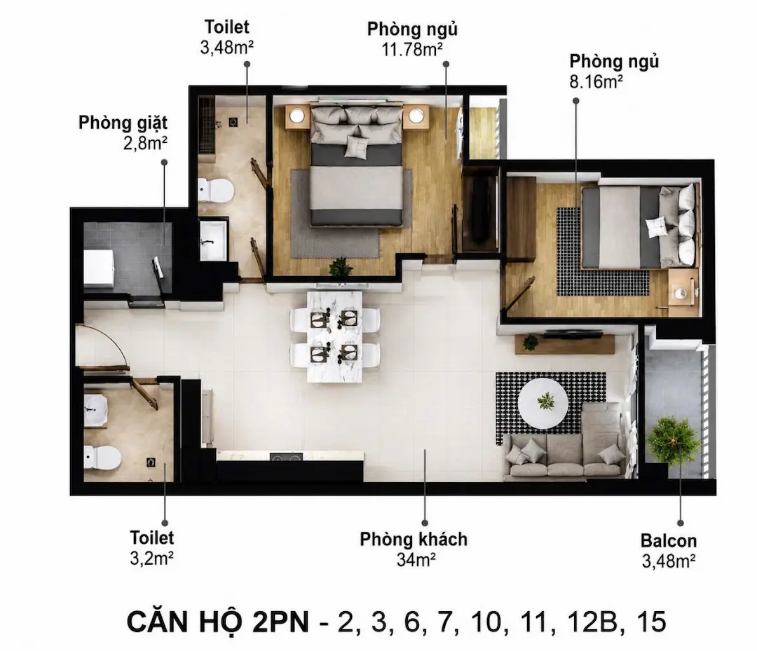 Thiết kế 2PN Eco Xuân
