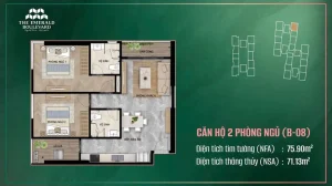 Thiết kế căn hộ 2 phòng ngủ rộng rãi tại The Emerald Boulevard, không gian sống thoáng đãng và sang trọng.