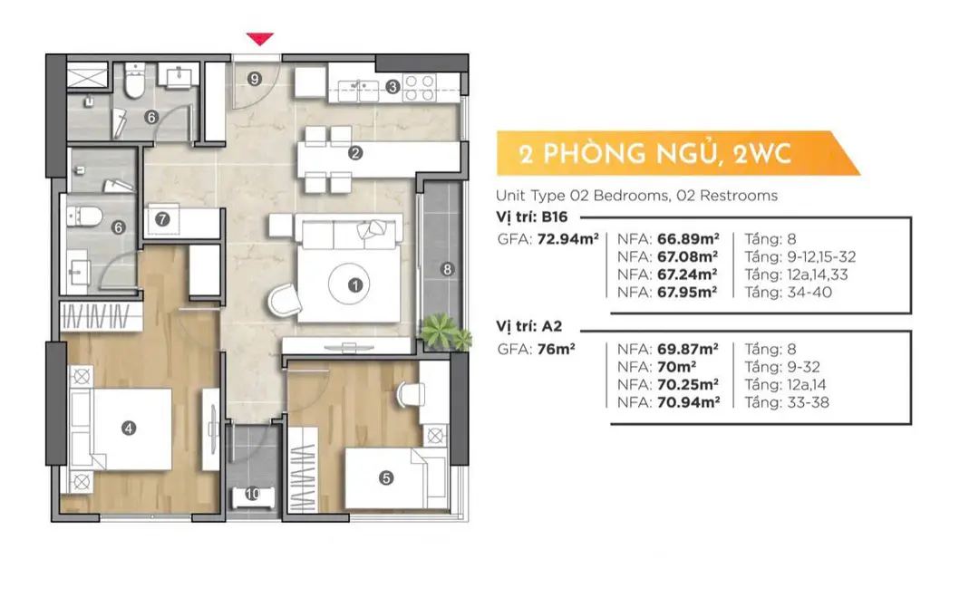 Thiết kế căn hộ 2 phòng ngủ