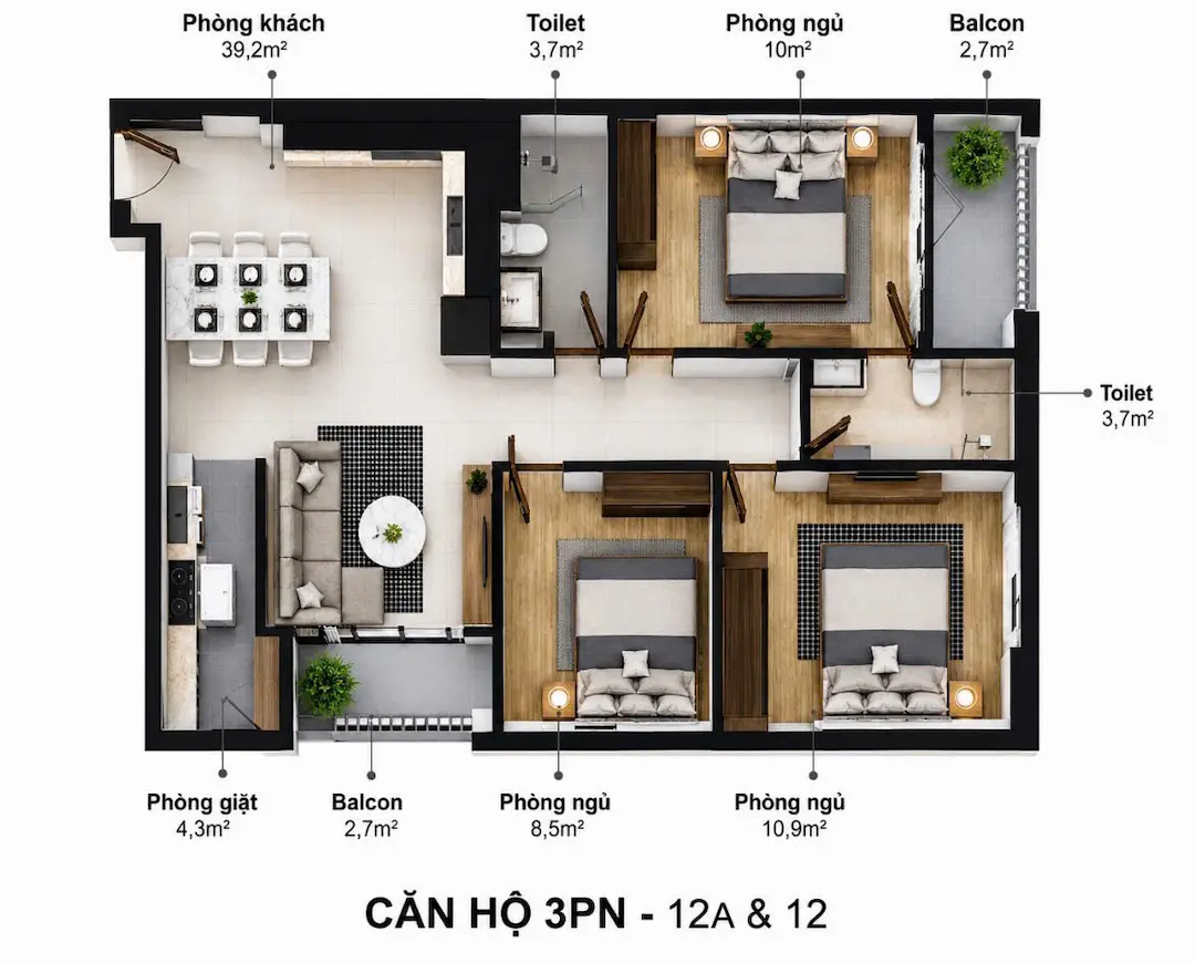 Thiết kế 3PN Eco Xuân