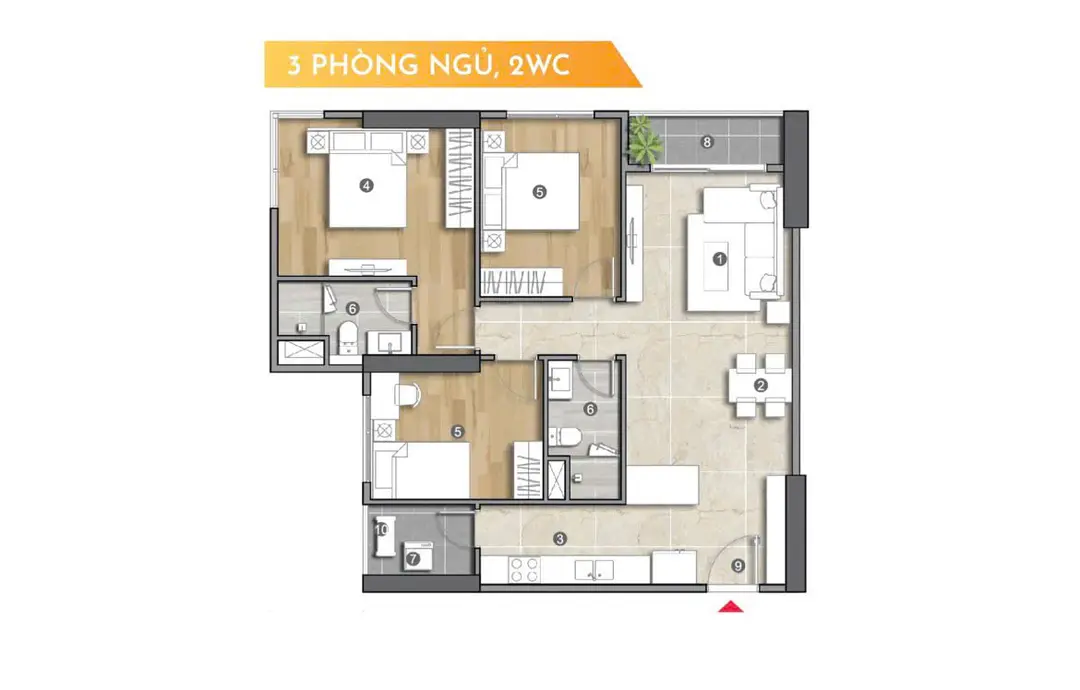 Thiết kế căn hộ 3 phòng ngủ