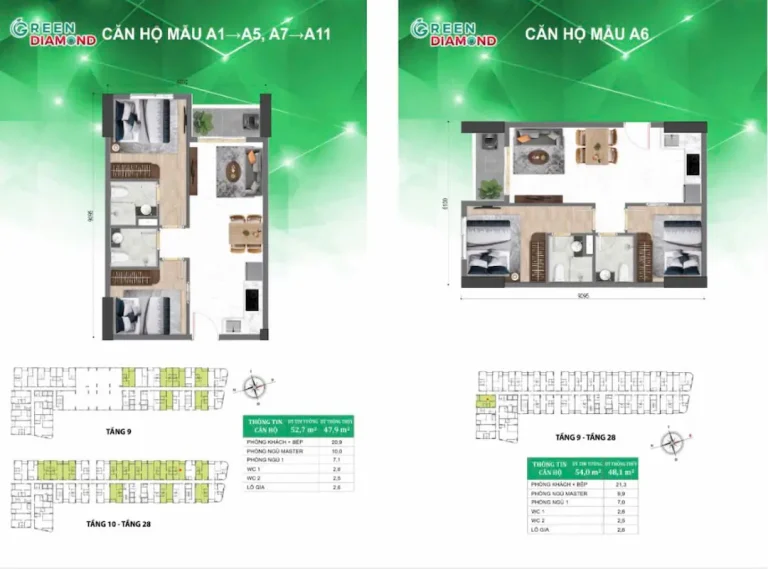 Thiết kế điển hình Bcons Green Diamond, mẫu căn hộ tiêu chuẩn