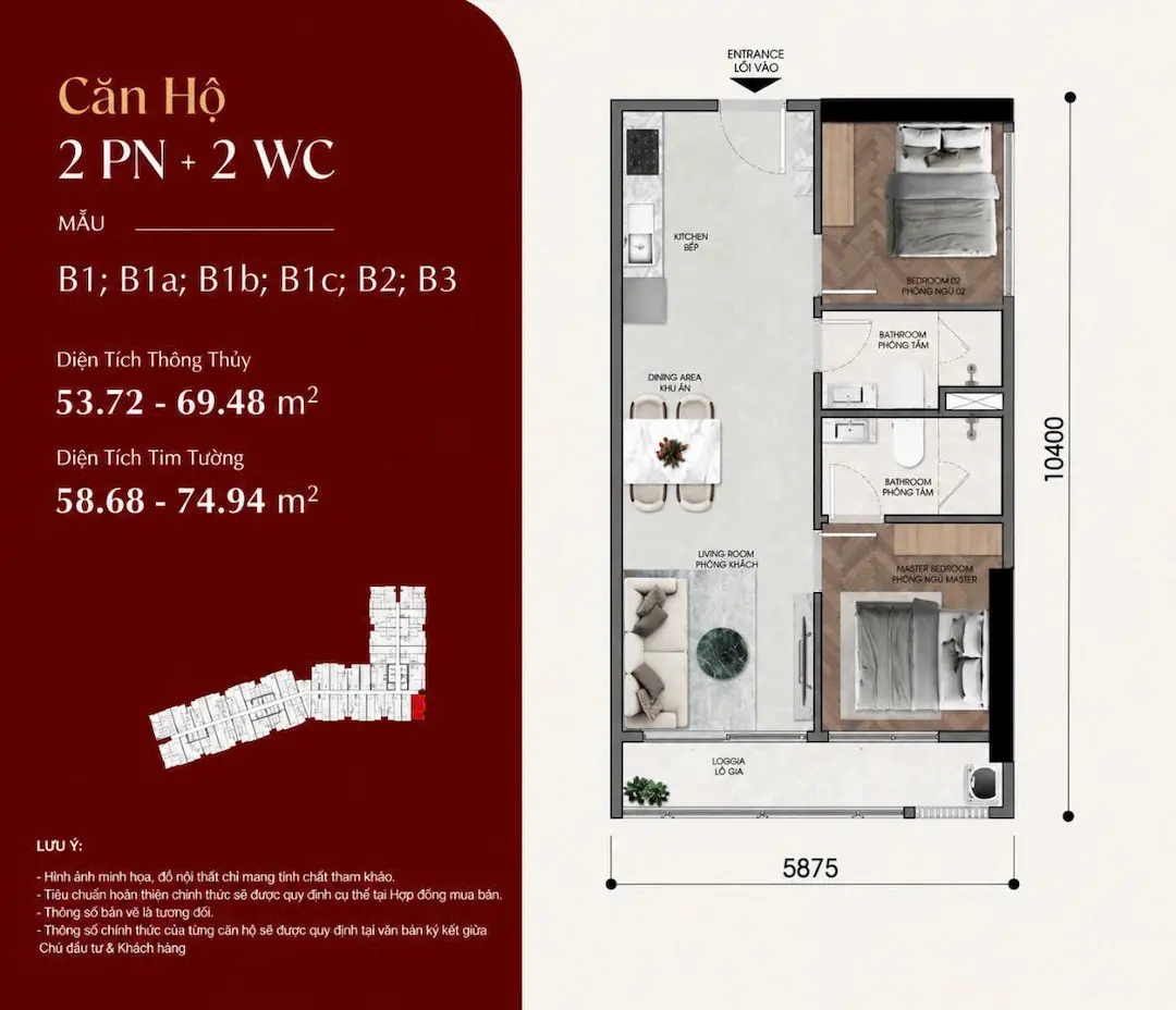 Thiết kế căn hộ 2 PN chung cư Khải Hoàn Imperial