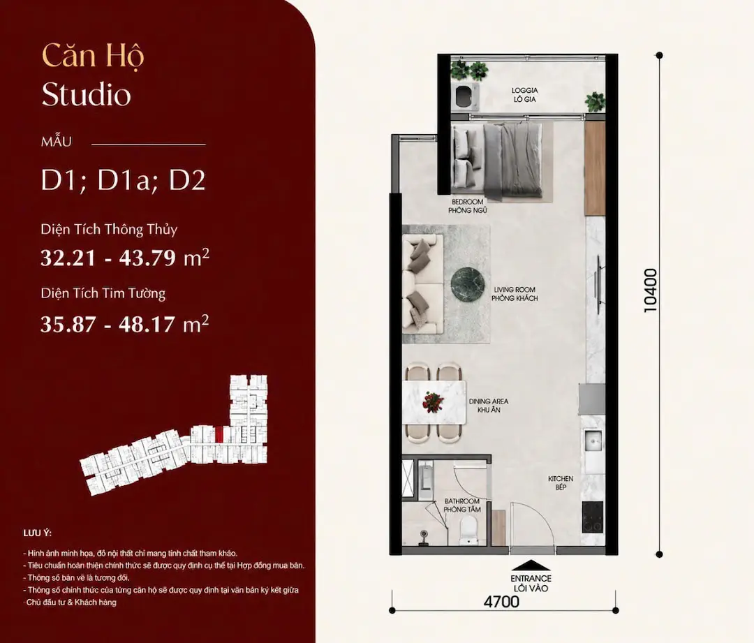 Thiết kế chi tiết căn hộ studio Khải Hoàn Imperial