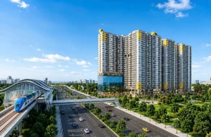 Tổng quan chung cư Bcons New Sky với thiết kế 2 block 29 tầng và hơn 1.600 căn hộ cao cấp hiện đại.