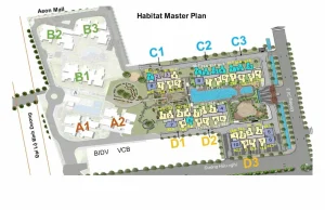 Tổng quan mặt bằng tổng thể dự án The Habitat Bình Dương tại VSIP 1 với các block căn hộ và tiện ích nội khu