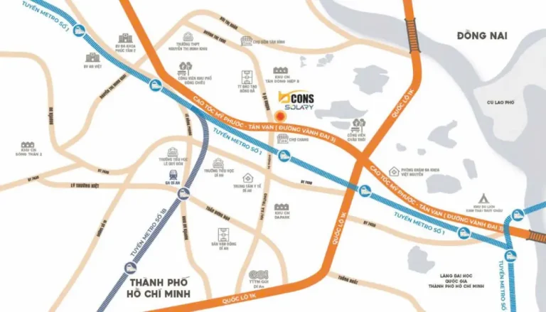 Vị trí Bcons Solary: Đường số 4 – Kết nối Vành đai 3, Metro số 1 5 Vị trí Bcons Solary mặt tiền đường số 4 Dĩ An