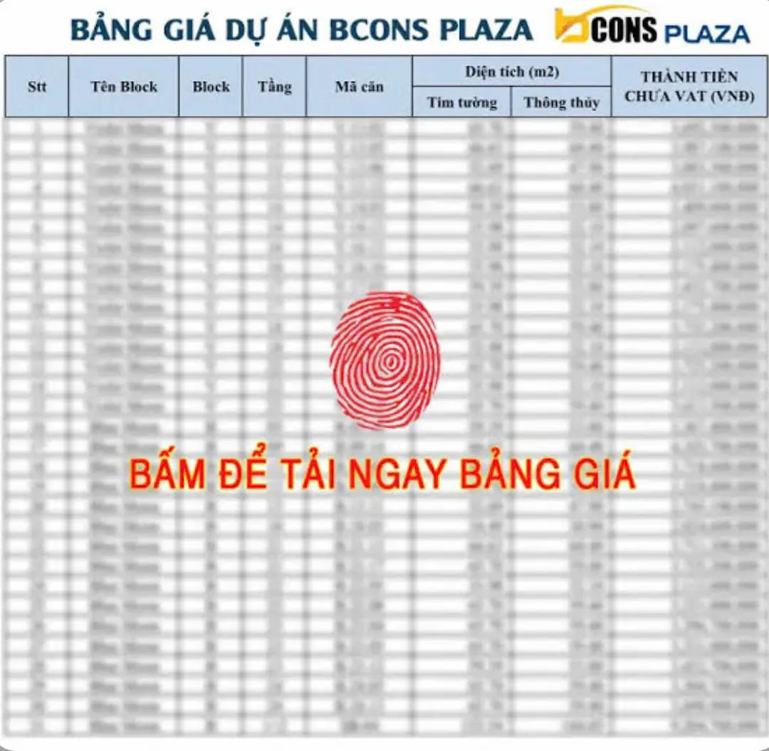 Bảng giá căn hộ Bcons Bee Dĩ An