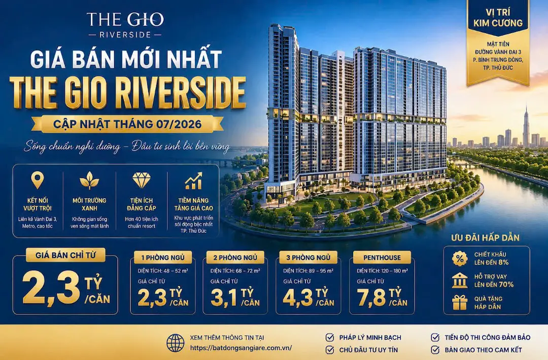 Giá bán căn hộ The Gió Riverside Dĩ An