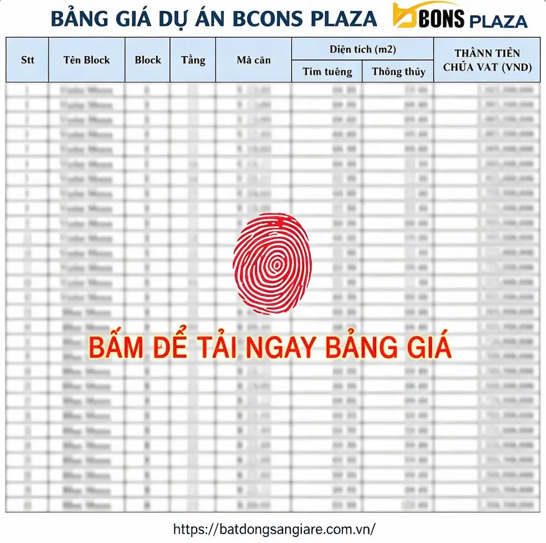 Giá bán chung cư Bcons Plaza Dĩ An