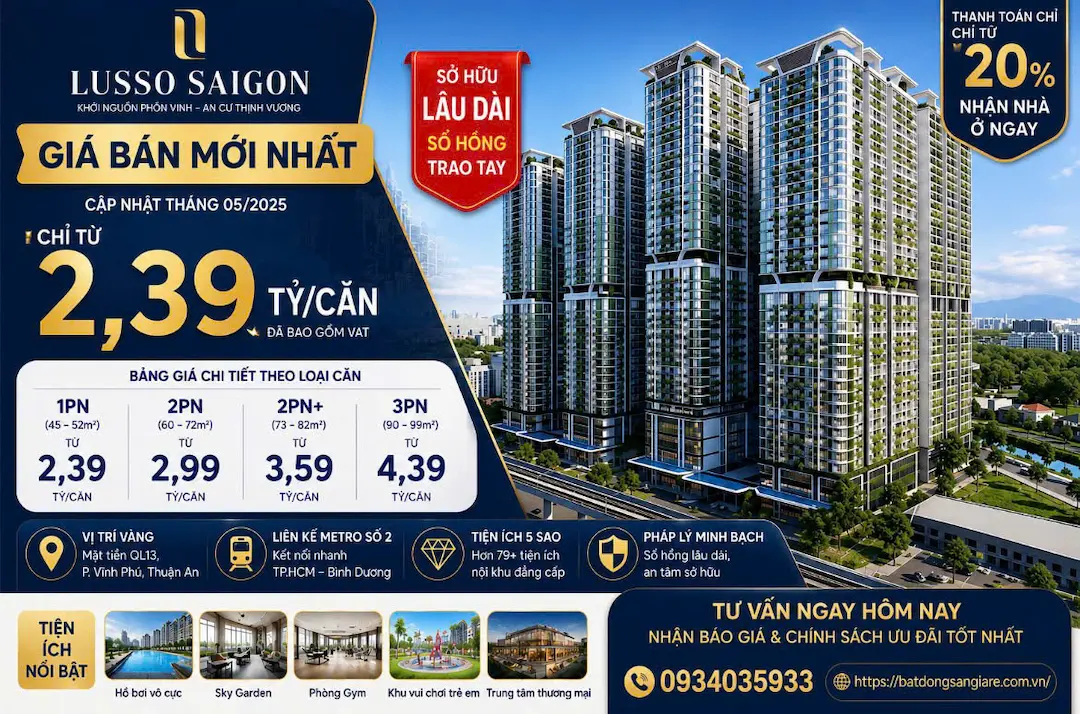 Giá bán căn hộ Lusso Saigon Thuận An