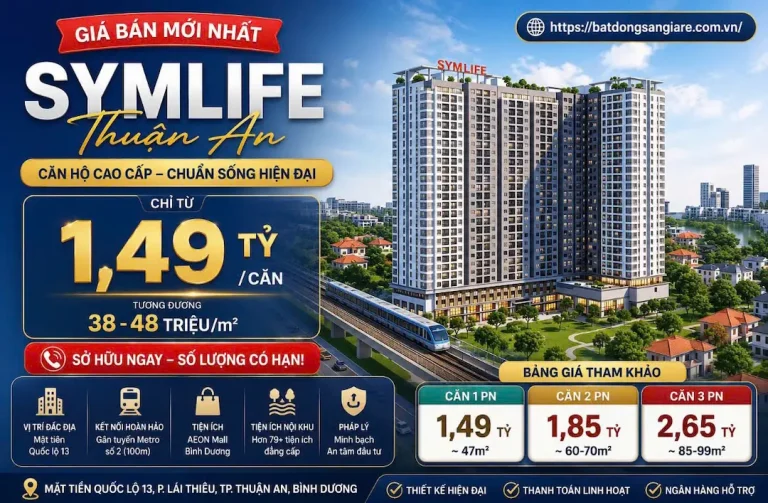 Giá Căn Hộ SymLife Thuận An: Mua Cho Thuê Có Lời? 5 Giá căn hộ Symlife Thuận An Bình Dương cập nhật mới nhất khoảng 33-38 triệu/m2, cạnh tranh trong phân khúc tại khu vực.