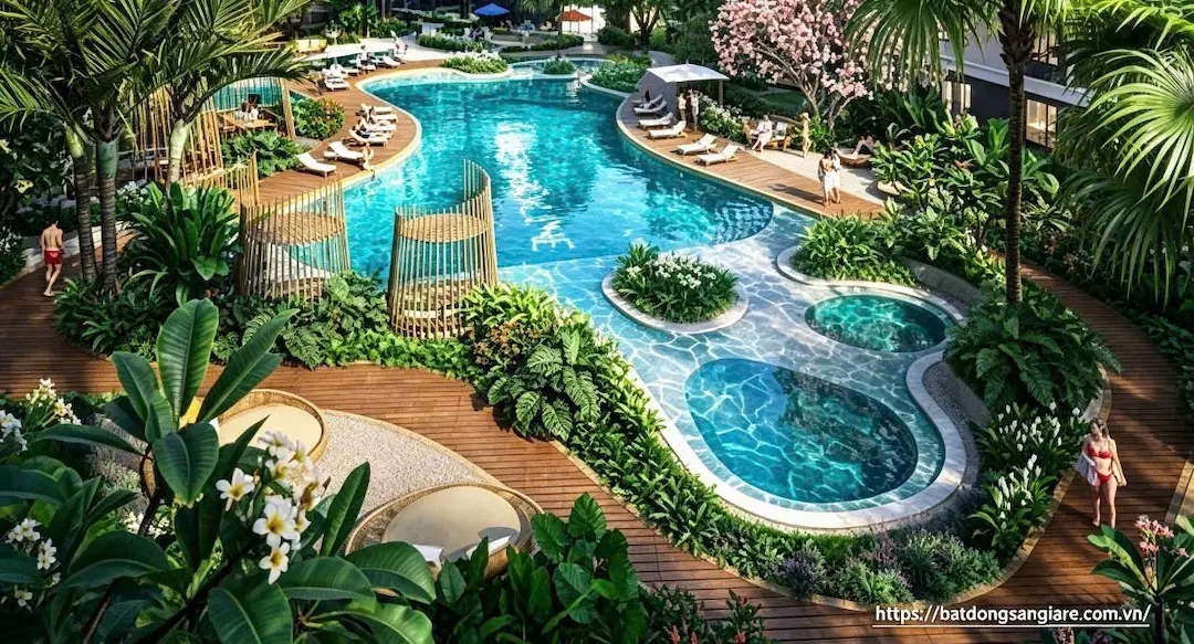 Hồ bơi tràn chuẩn resort tại Green Skyline