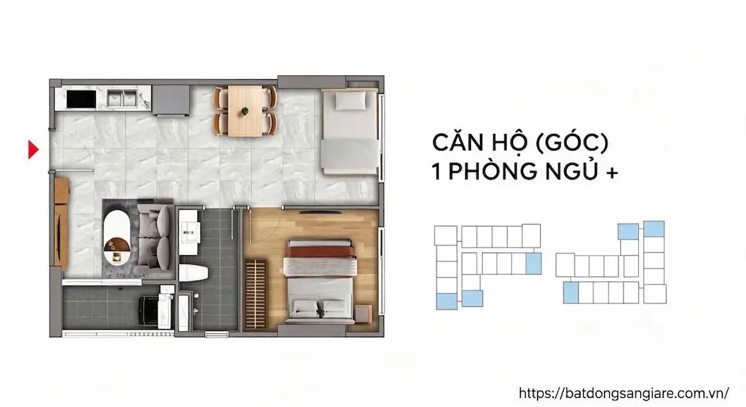 Layout căn hộ 1PN cộng Fenica Dĩ An