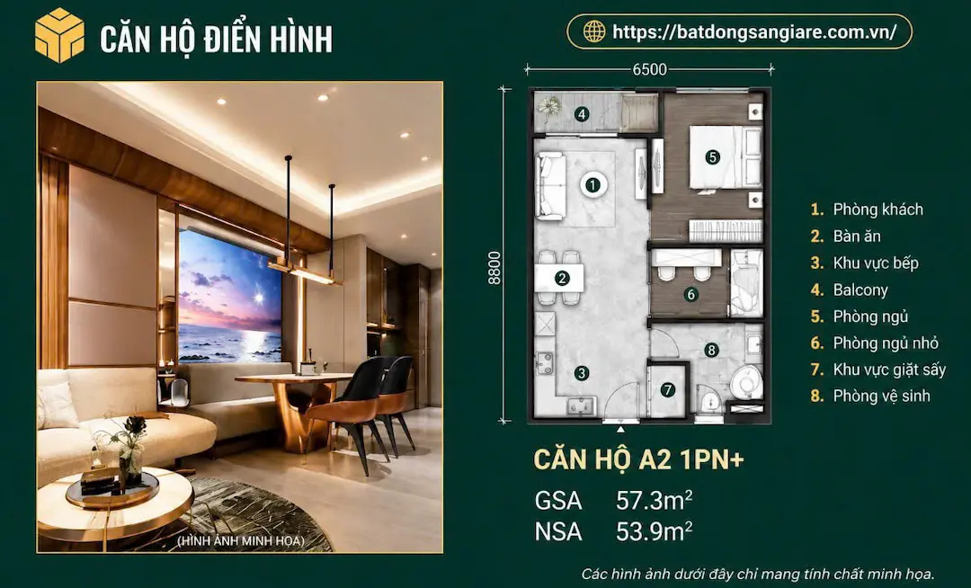 Layout căn hộ 1PN The Emerald River Park Thuận An