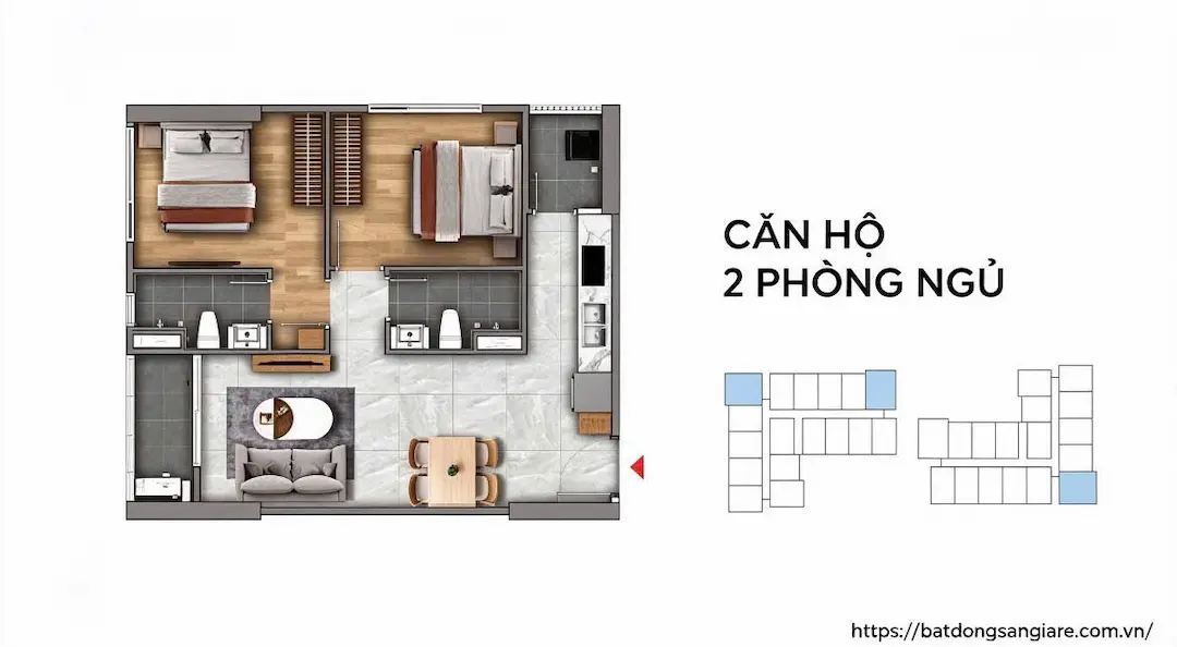 Layout căn hộ 2PN Fenica Dĩ An