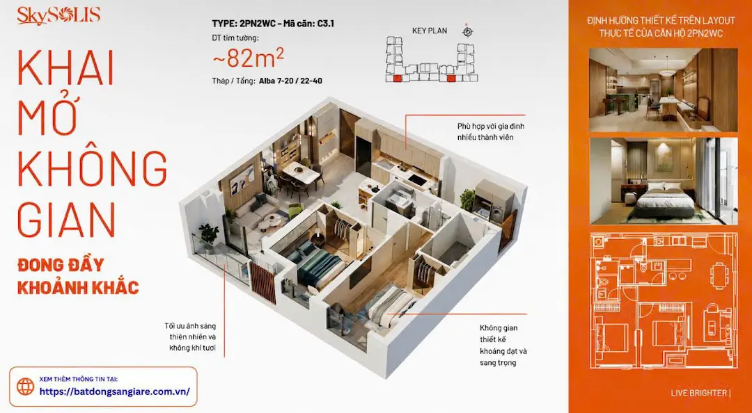 Layout căn hộ 2PN Sky Solis Thuận An