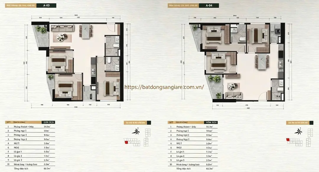 Sơ đồ layout căn hộ 3PN A&T Saigon Riverside Thuận An