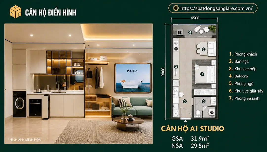 Layout căn hộ Studio The Emerald River Park Thuận An