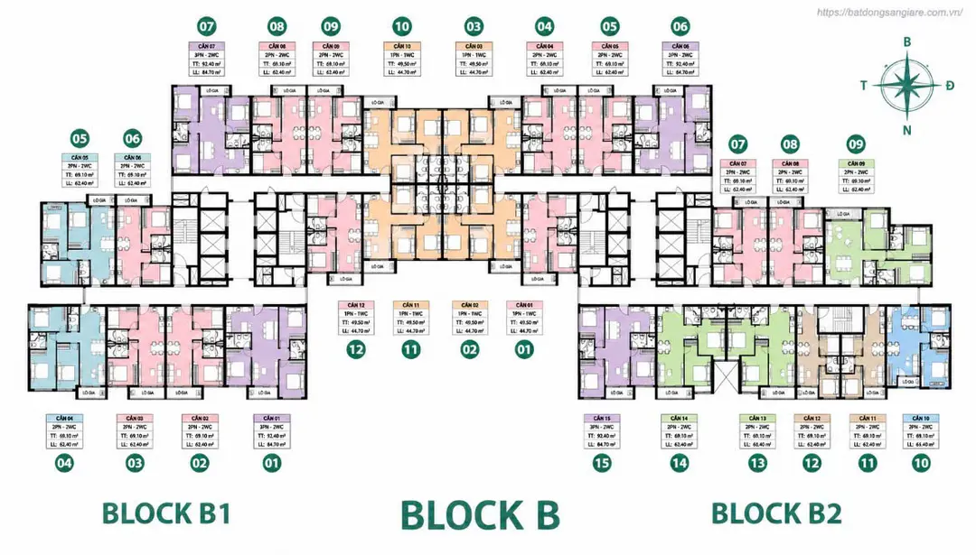 Mặt bằng Block B Bcons New Sky