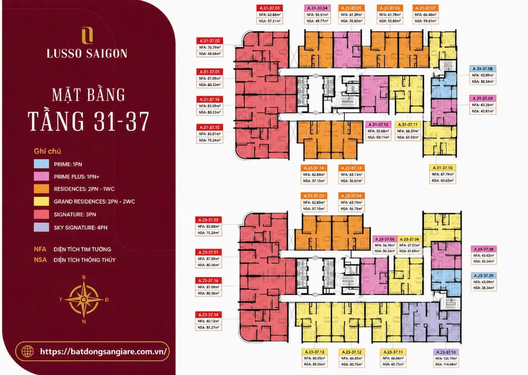 Mặt bằng căn hộ Lusso Saigon