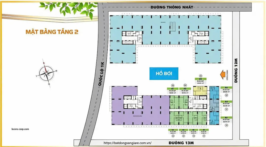 Mặt bằng căn hộ tầng 2 Bcons Plaza Dĩ An