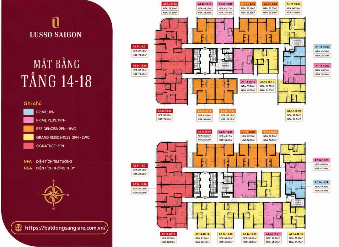 Sơ đồ mặt bằng chi tiết từng căn hộ Lusso Saigon