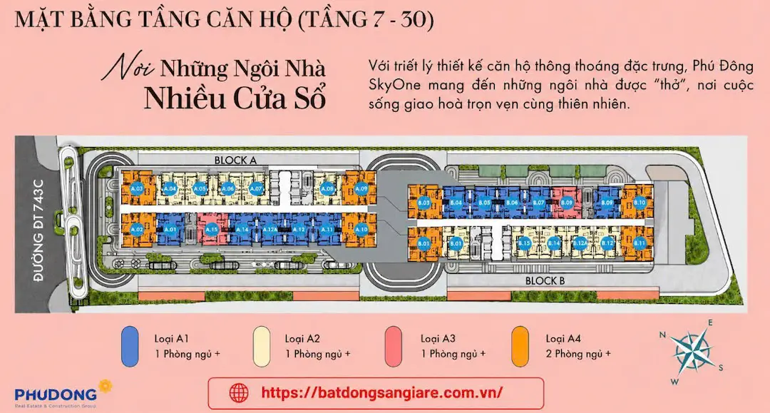 Mặt bằng tổng thể căn hộ Phú Đông SkyOne Dĩ An