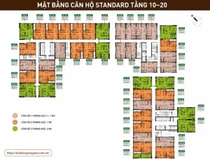 Mặt bằng tầng 10-20 của Picity Sky Park với bố trí căn hộ đa dạng và không gian thoáng đãng.