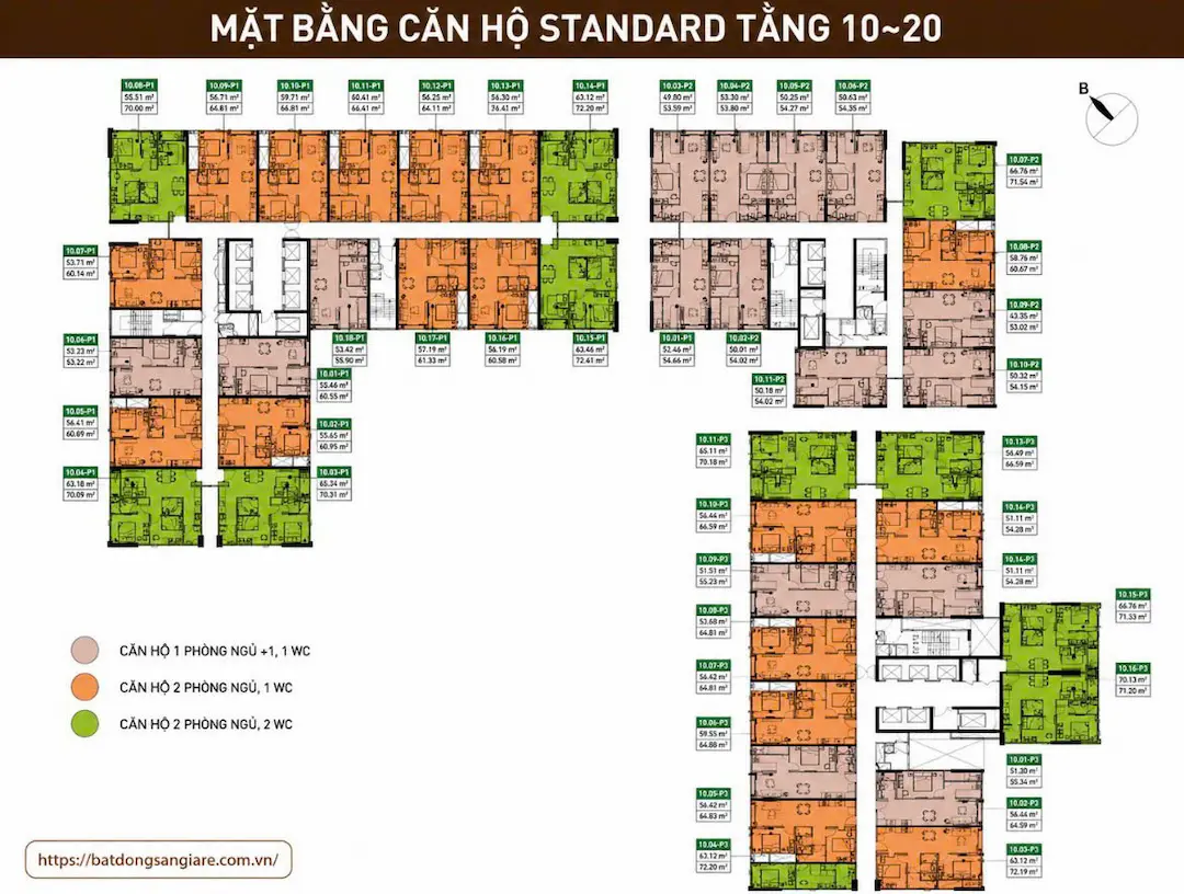 Mặt bằng tầng 10 - 20 Picity Sky Park Dĩ An