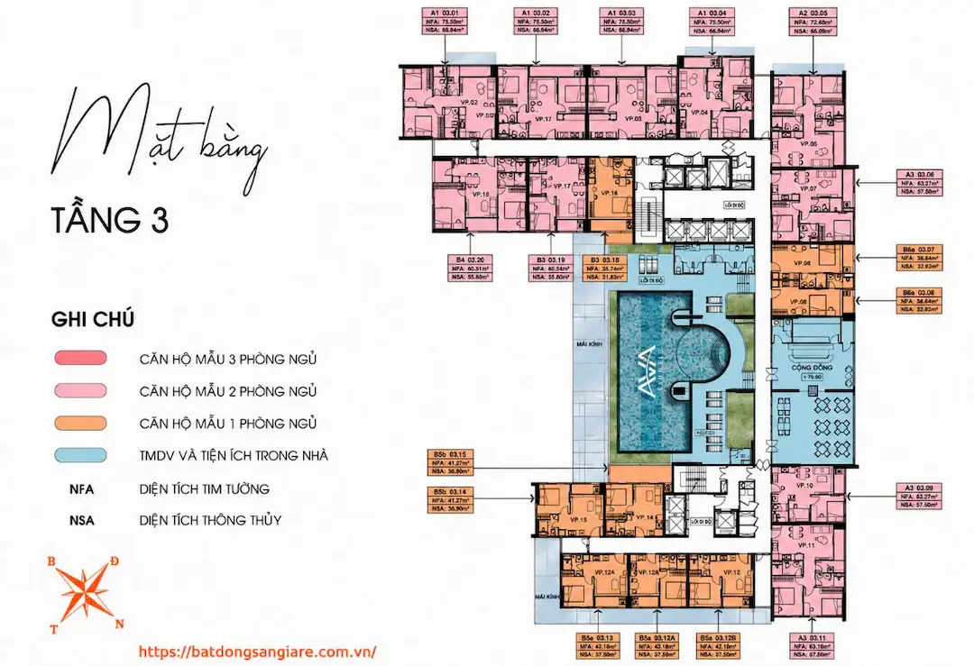 Mặt bằng tầng 3 dự án Ava Center Thuận An