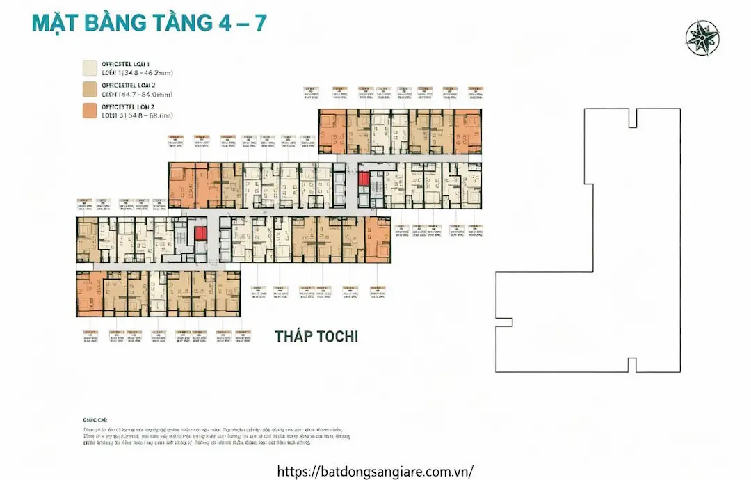 Mặt bằng tầng 4-7 căn hộ Happy One Mori Thuận An
