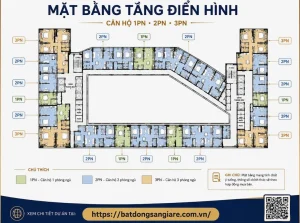 Mặt bằng tầng điển hình dự án Landmark Residential, bố trí căn hộ đa dạng từ 1-3 phòng ngủ.