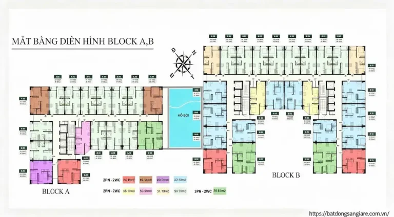 Mặt Bằng Căn Hộ Stown Gateway: Thiết Kế Có Thực Dụng? 3 Mặt bằng tầng điển hình Stown Gateway, bố trí căn hộ hợp lý, view sông và thành phố.