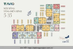 Mặt bằng tầng điển hình TT AVIO Dĩ An Bình Dương, bố trí các căn hộ hợp lý, tối ưu không gian và tầm nhìn cho cư dân.