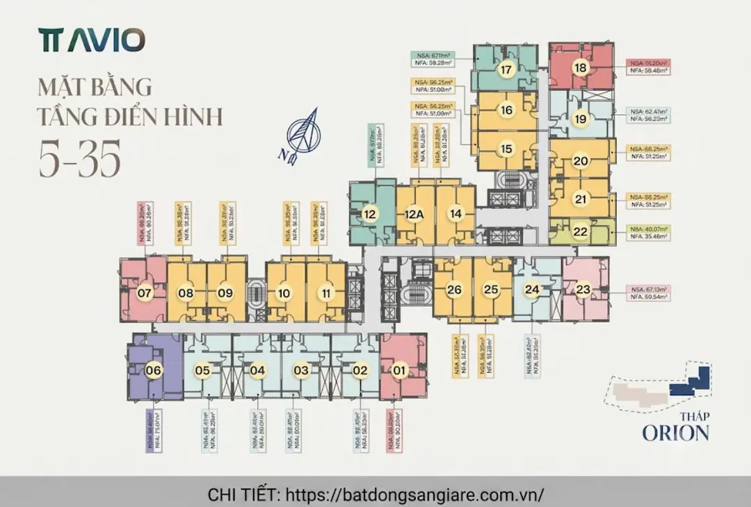 Chi tiết mặt bằng tầng điển hình căn hộ TT AVIO