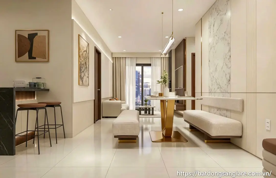 Nhà mẫu căn hộ Bcons New Sky phòng khách