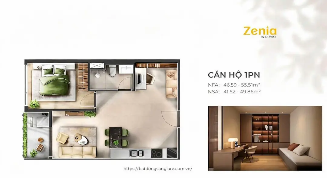 Thiết kế căn hộ 1PN La Pura
