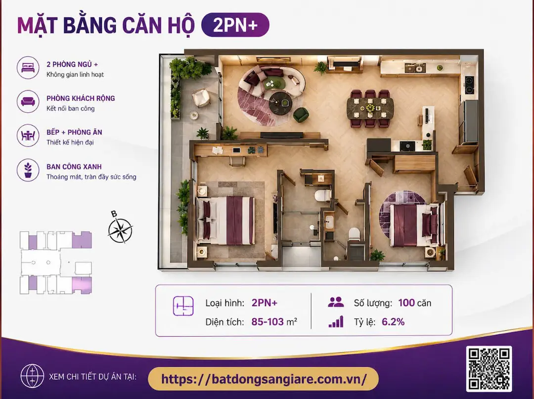 Thiết kế căn hộ 2PN Landmark Residential