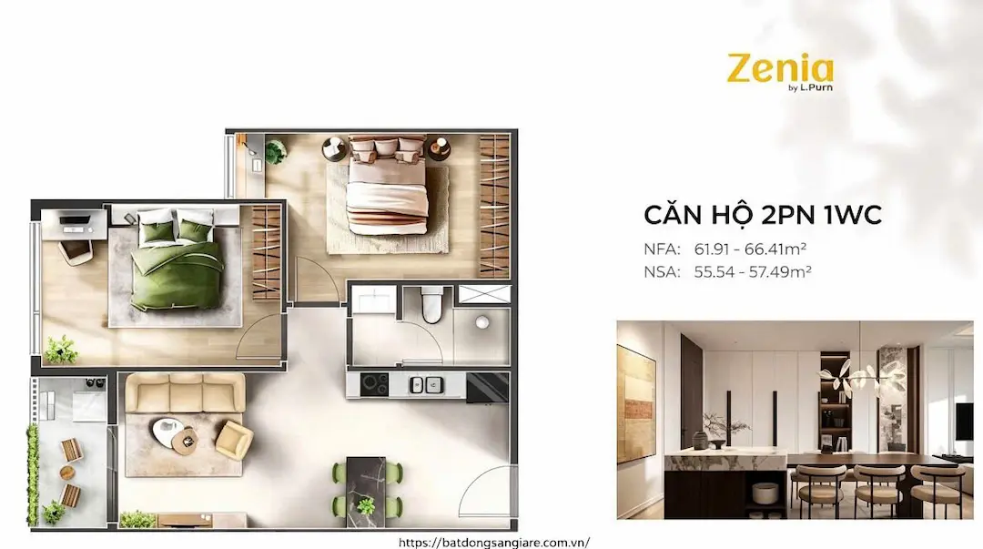 Thiết kế căn hộ 2PN La Pura