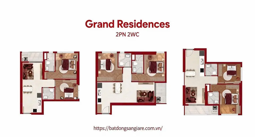 Mặt bằng thiết kế căn hộ 2 phòng ngủ Lusso Saigon
