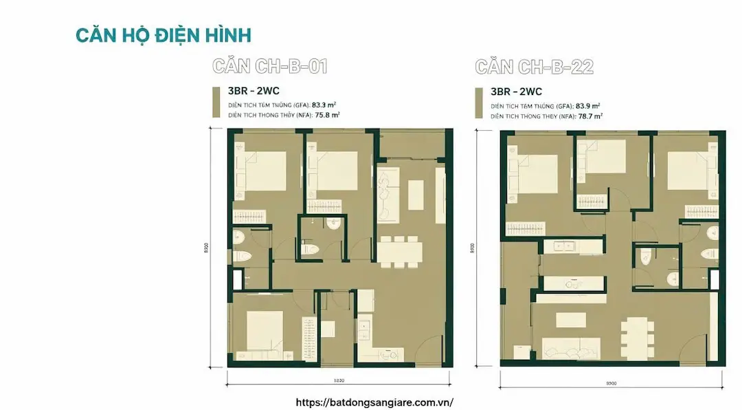 Thiết kế 3PN Căn Hộ Happy One Mori